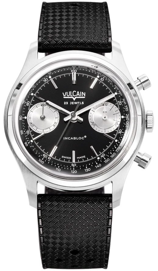 Vulcain Chronograph 38mm Black Silver Rubber Watch 640109A00.BAC243 Image 1