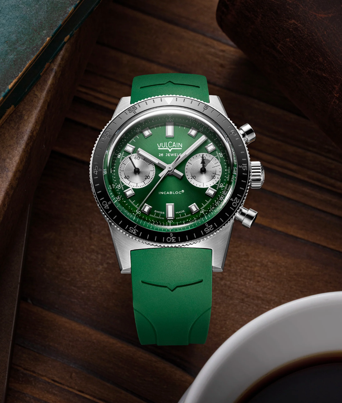 Vulcain Skindiver Chronograph Green Rubber Limited Edition Watch VLC-102 Image 5