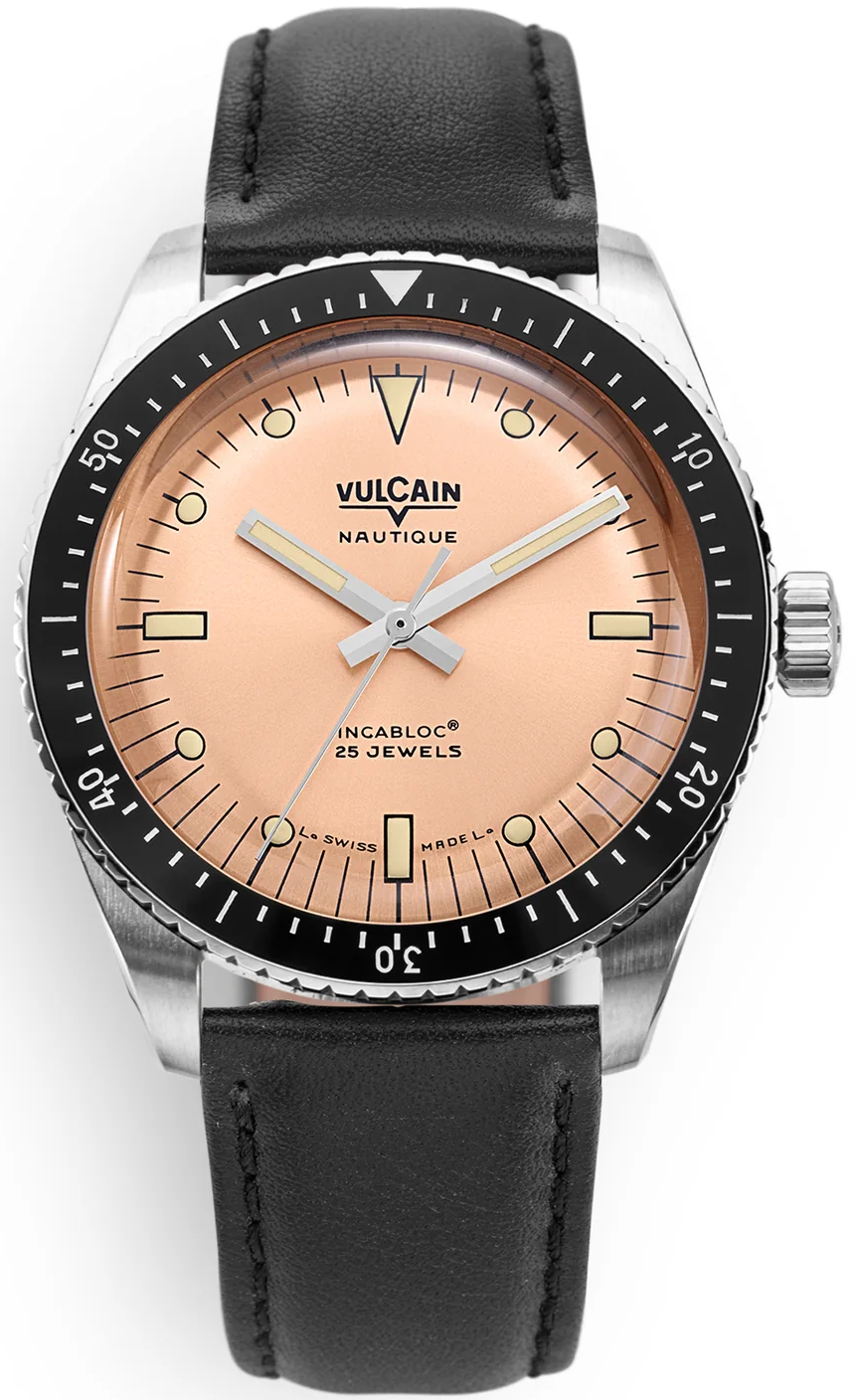 Vulcain Skindiver Nautique Salmon Black Leather Limited Edition Watch 660170B87.BAC201 Image 1