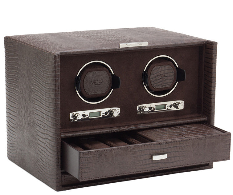 Wolf Watch Winder Blake Double Storage And Travel Case Brown Lizard 460795 Image 2