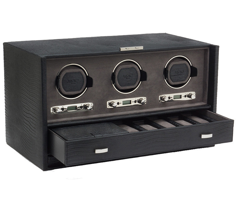 Wolf Watch Winder Blake Triple Storage And Travel Case Black Lizard 460858 Image 2