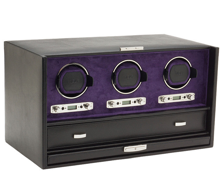 WOLF Watch Winder Blake Triple Storage And Travel Case Black Pebble 460828 Image 1