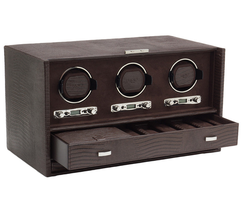 Wolf Watch Winder Blake Triple Storage And Travel Case Brown Lizard 460895 Image 2