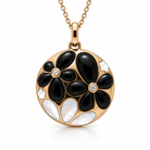 18ct Rose Gold Whitby Jet & 0.01ct Diamond Flower Circle Pendant