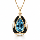 18ct Rose Gold Whitby Jet, Blue Topaz & Diamond Pear Necklace