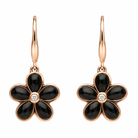 18ct Rose Gold Whitby Jet & Diamond Flower Drop Earrings