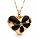 18ct Rose Gold Whitby Jet & Diamond Flower Heart Necklace