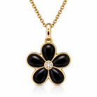 18ct Rose Gold Whitby Jet & Diamond Flower Necklace