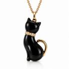 18ct Rose Gold Whitby Jet & Diamond Large Cat with Tail Necklace