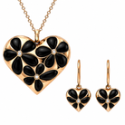 18ct Rose Gold Whitby Jet & Diamond Large Flower Heart Two-Piece Jewellery Set