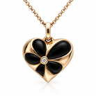 18ct Rose Gold Whitby Jet & Diamond Medium Heart Necklace