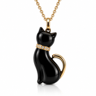 18ct Rose Gold Whitby Jet & Diamond Small Cat Style Necklace