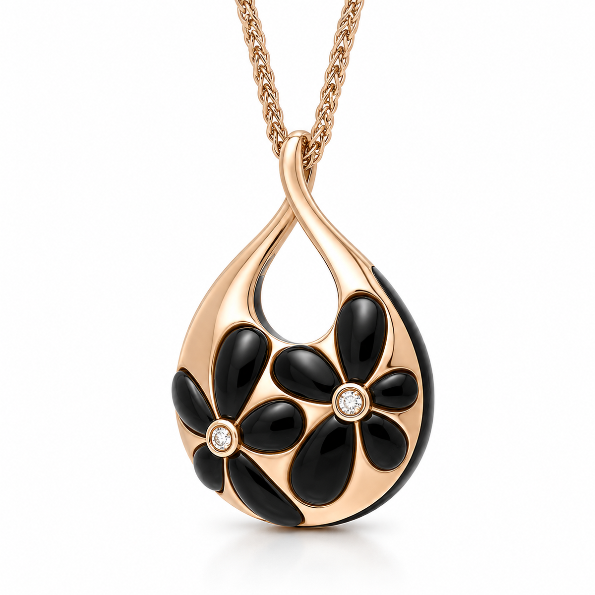 18ct Rose Gold Whitby Jet & Diamond Teardrop Necklace - Image 2