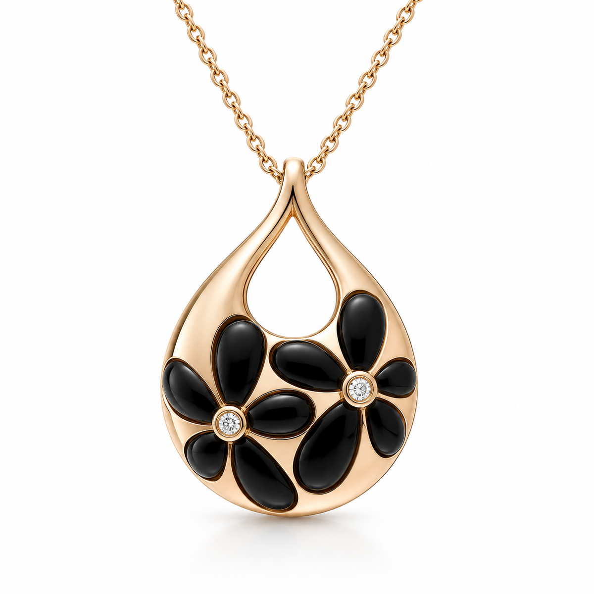 18ct Rose Gold Whitby Jet & Diamond Teardrop Necklace