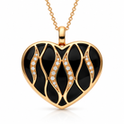 18ct Rose Gold Whitby Jet & Diamond Wavy Heart Necklace