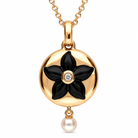 18ct Rose Gold Whitby Jet, Pearl & Diamond Flower-in-Circle Two-Piece Jewellery Set - Image 2