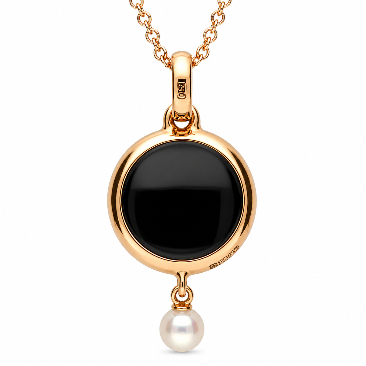 18ct Rose Gold Whitby Jet, Pearl & Diamond Flower-in-Circle Two-Piece Jewellery Set - Image 3