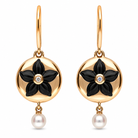 18ct Rose Gold Whitby Jet, Pearl & Diamond Flower-in-Circle Two-Piece Jewellery Set - Image 4