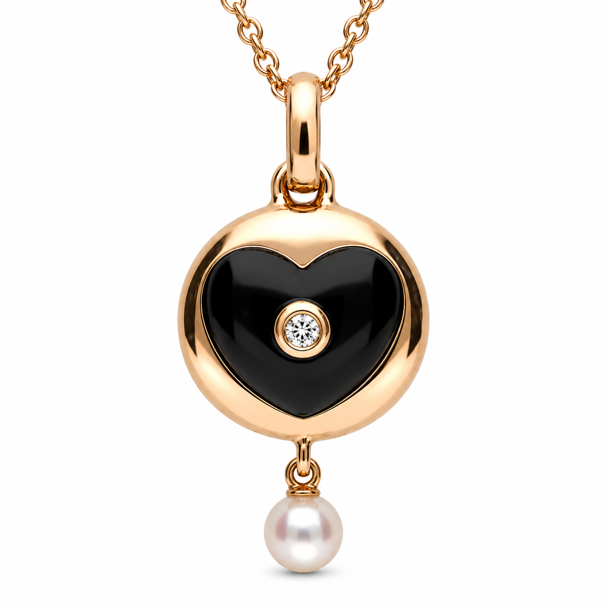 18ct Rose Gold Whitby Jet, Pearl & Diamond Heart-in-Circle Two-Piece Jewellery Set - Image 2