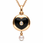 18ct Rose Gold Whitby Jet, Pearl & Diamond Heart-in-Circle Two-Piece Jewellery Set - Image 2