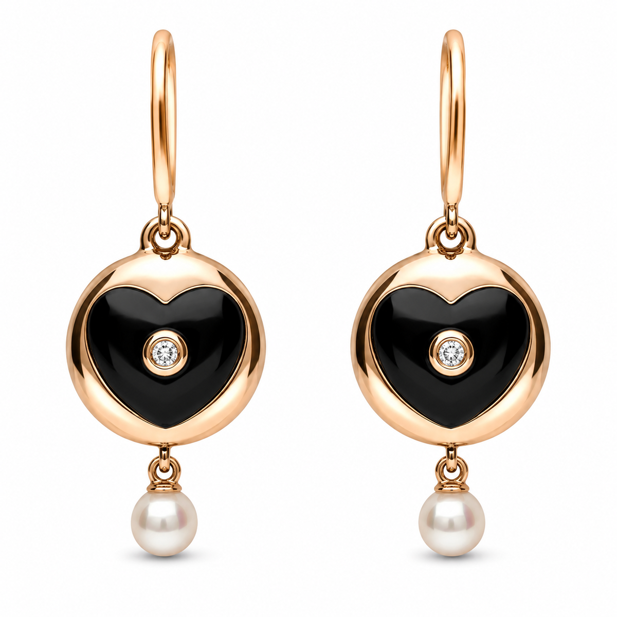 18ct Rose Gold Whitby Jet, Pearl & Diamond Heart-in-Circle Two-Piece Jewellery Set - Image 3