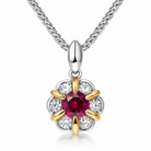 18ct White and Rose Gold Ruby Diamond Flower Cluster Necklace A1949 Image 1