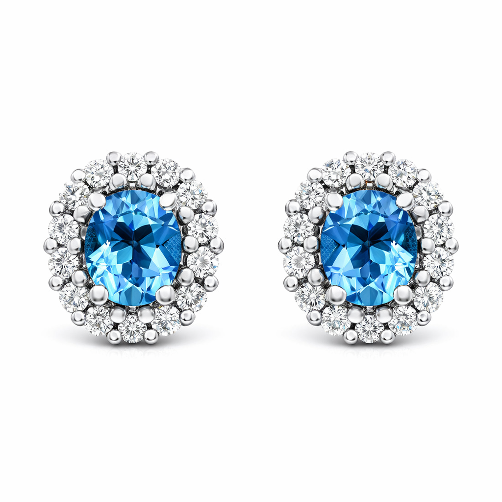 18ct White and Yellow Gold 0.66ct Aquamarine Diamond Oval Cluster Stud Earrings 59990AQ Image 1