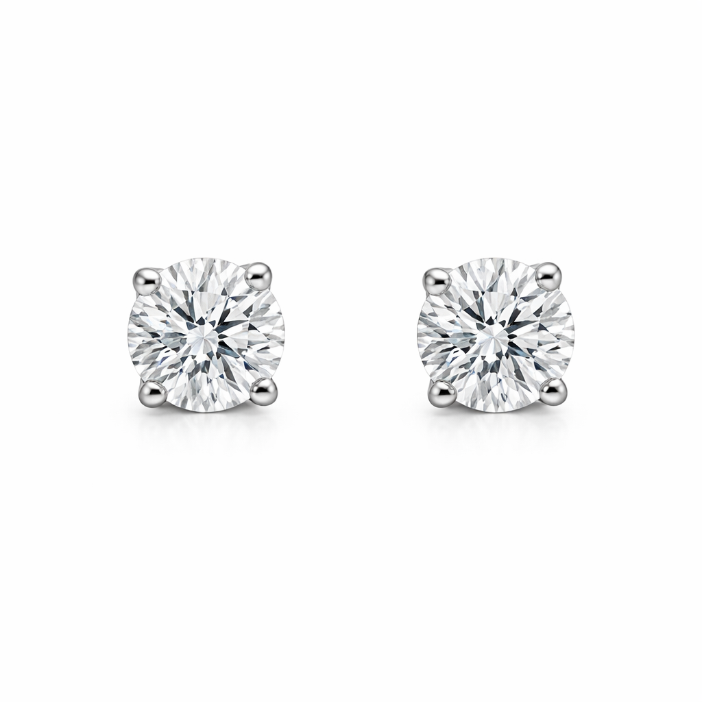 18ct White and Yellow Gold 1.03ct Diamond Solitaire Brilliant Cut Stud Earrings 17071 Image 1
