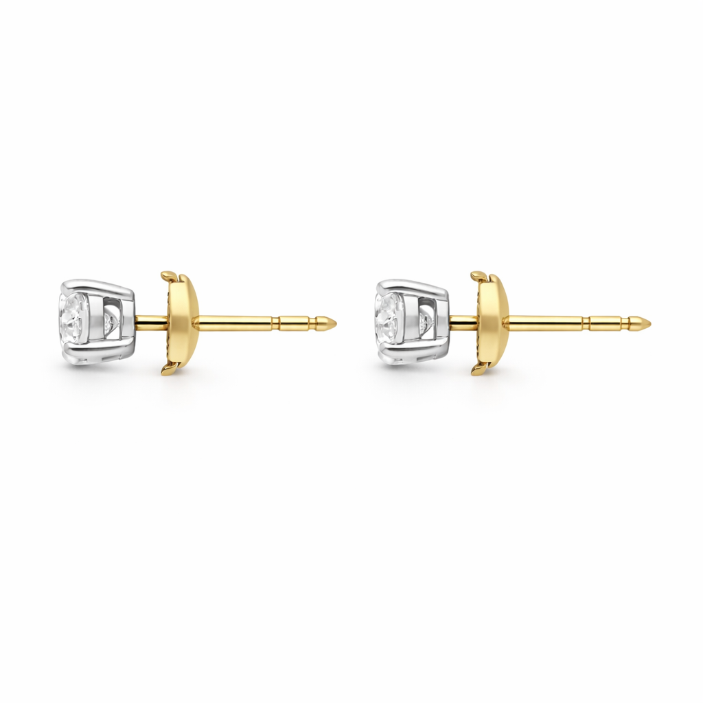 18ct White and Yellow Gold 1.03ct Diamond Solitaire Brilliant Cut Stud Earrings 17071 Image 2