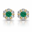 18ct White and Yellow Gold Emerald Diamond Flower Cluster Stud Earrings D882 Image 1