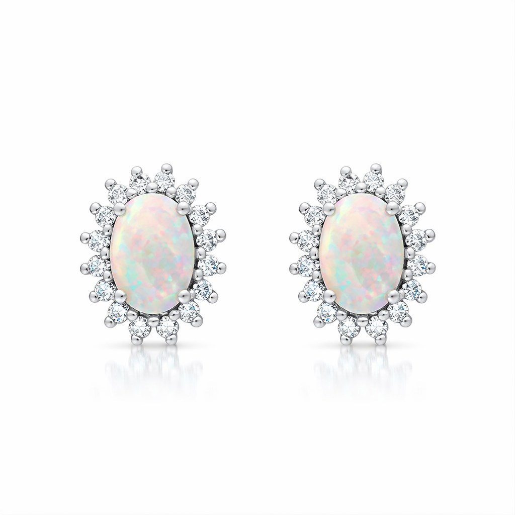 18ct White and Yellow Gold Opal Diamond Oval Cluster Stud Earrings 59462OP Image 1
