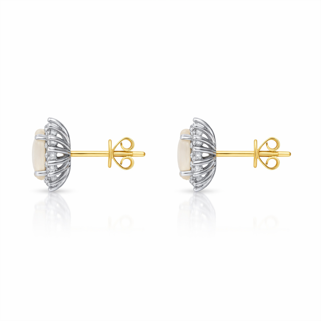18ct White and Yellow Gold Opal Diamond Oval Cluster Stud Earrings 59462OP Image 2