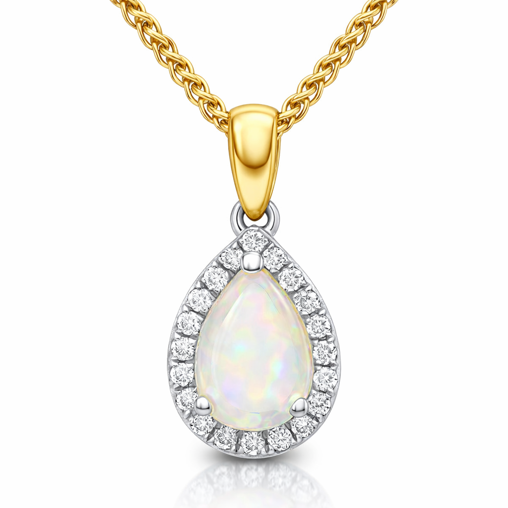18ct White and Yellow Gold Opal Diamond Pear Drop Cluster Necklace 59465OP Image 1