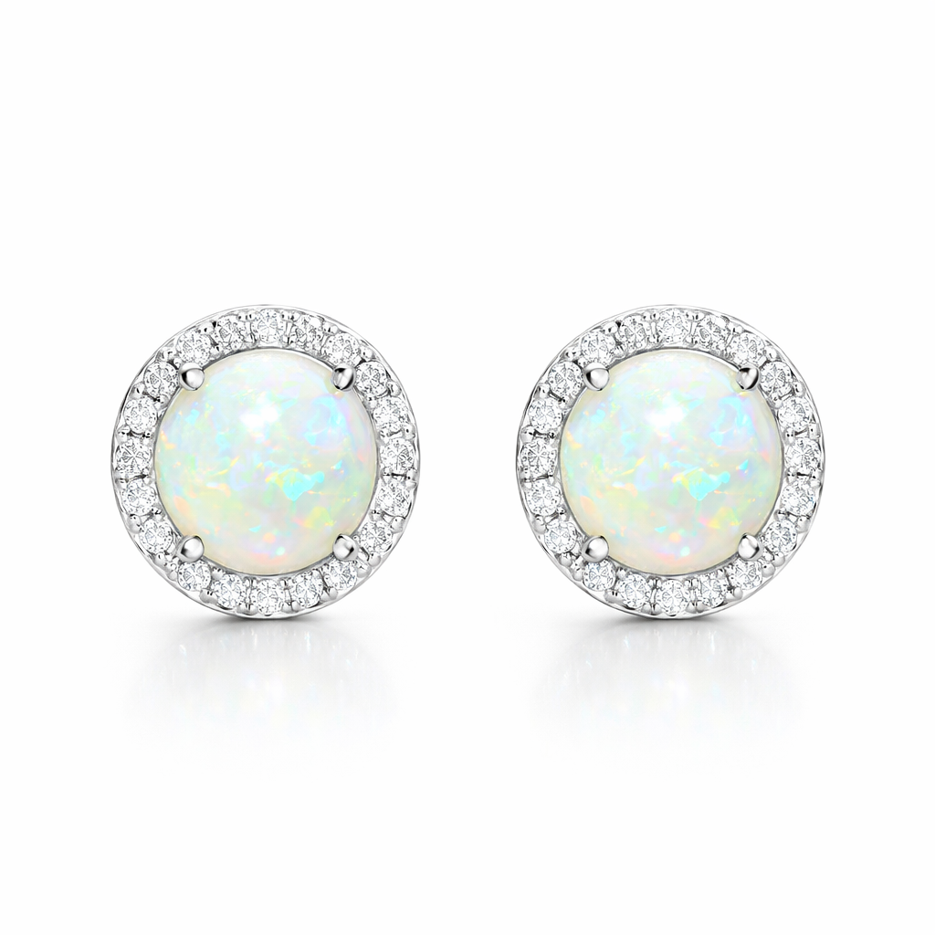 18ct White and Yellow Gold Opal Diamond Round Stud Earrings DMN-2023 Image 1