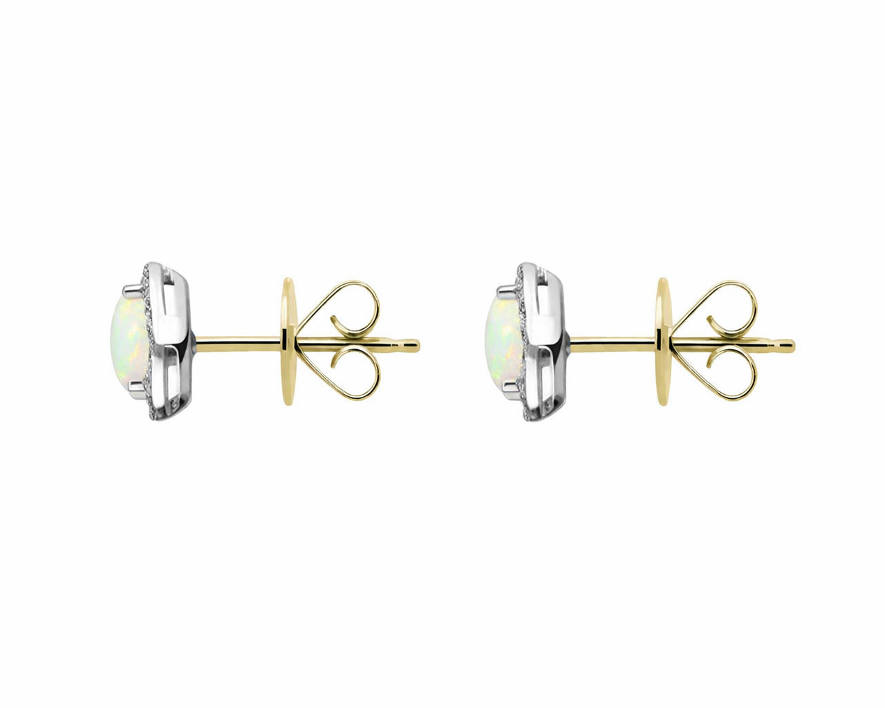 18ct White and Yellow Gold Opal Diamond Round Stud Earrings DMN-2023 Image 2
