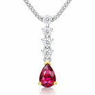 18ct White and Yellow Gold Ruby Diamond Drop Necklace DMN-400 Image 1