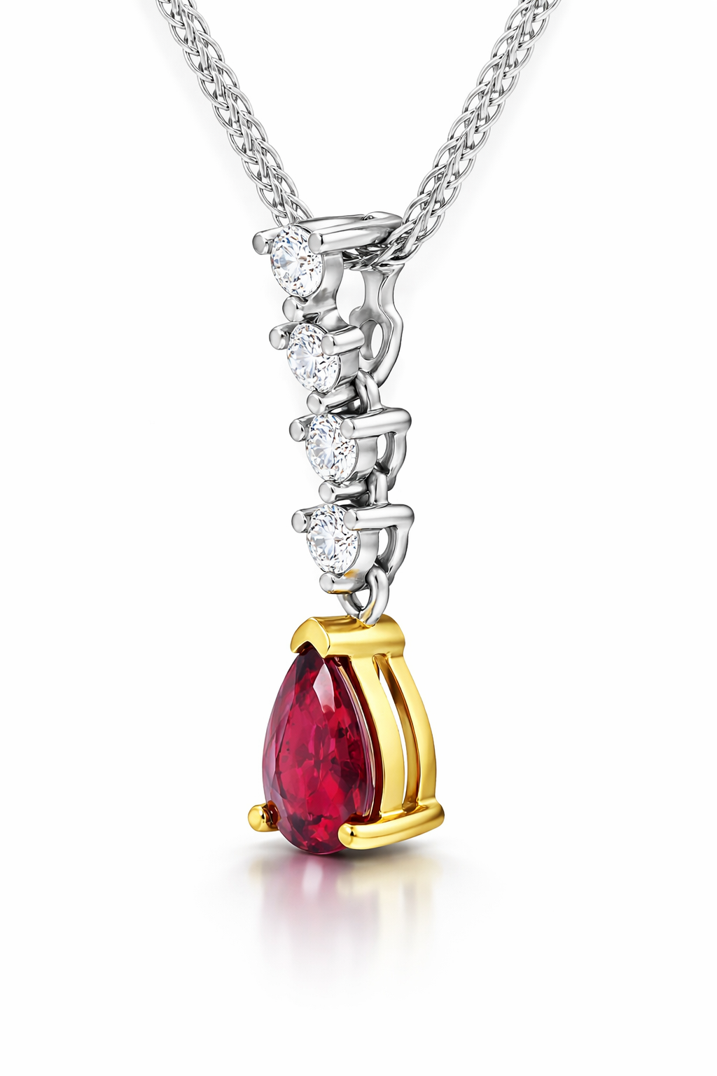 18ct White and Yellow Gold Ruby Diamond Drop Necklace DMN-400 Image 2
