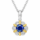 18ct White and Yellow Gold Sapphire Diamond Cluster Flower Pendant B400 Image 1