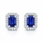 18ct White Gold 0.12ct Diamond 0.71ct Sapphire Ecut Claw Pavé Cluster Earrings D808 Image 1