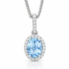 18ct White Gold 0.12ct Diamond & 1.03ct Aquamarine Oval Cluster Pendant & Chain H283 Image 1