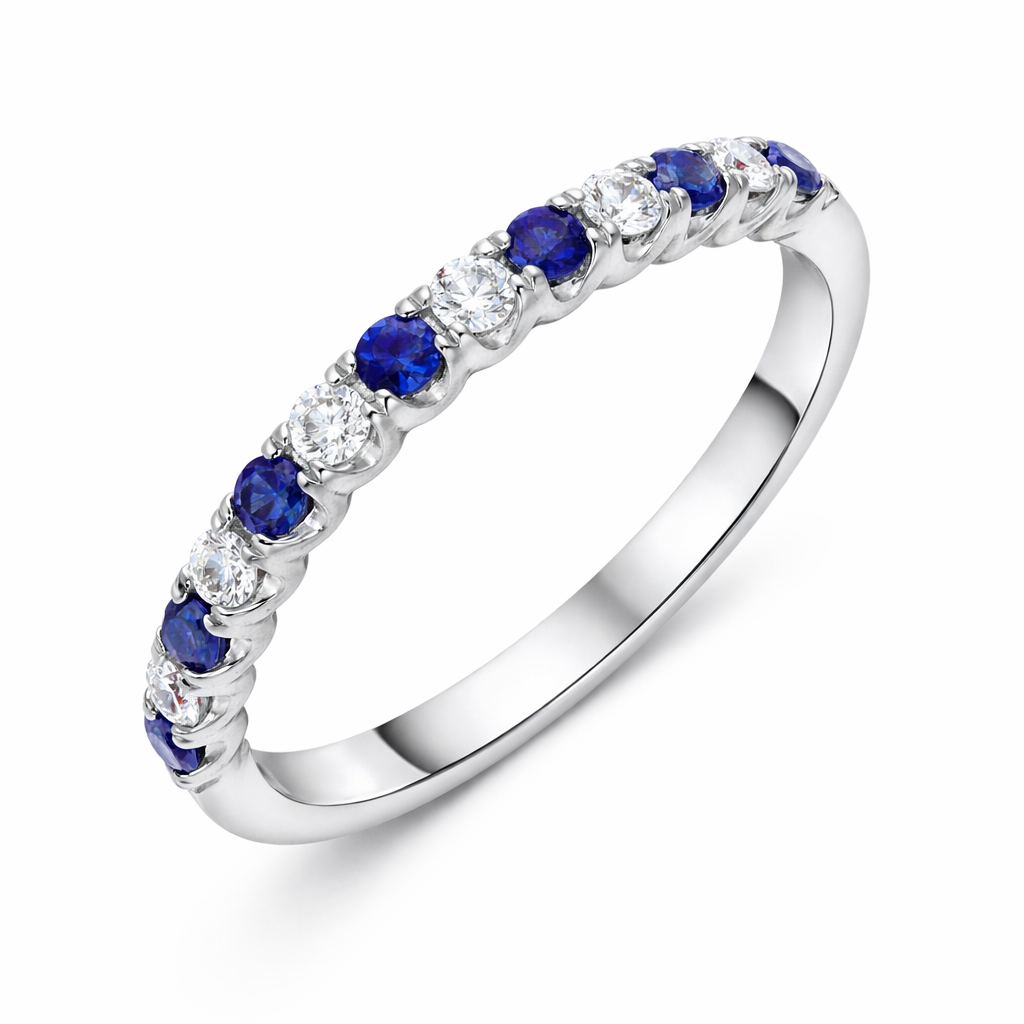 18ct White Gold 0.21ct Sapphire 0.14ct Diamond Castle Set Half Eternity Ring J566 Image 1
