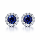 18ct White Gold 0.23ct Sapphire Diamond Halo Earrings DMN-152 Image 1