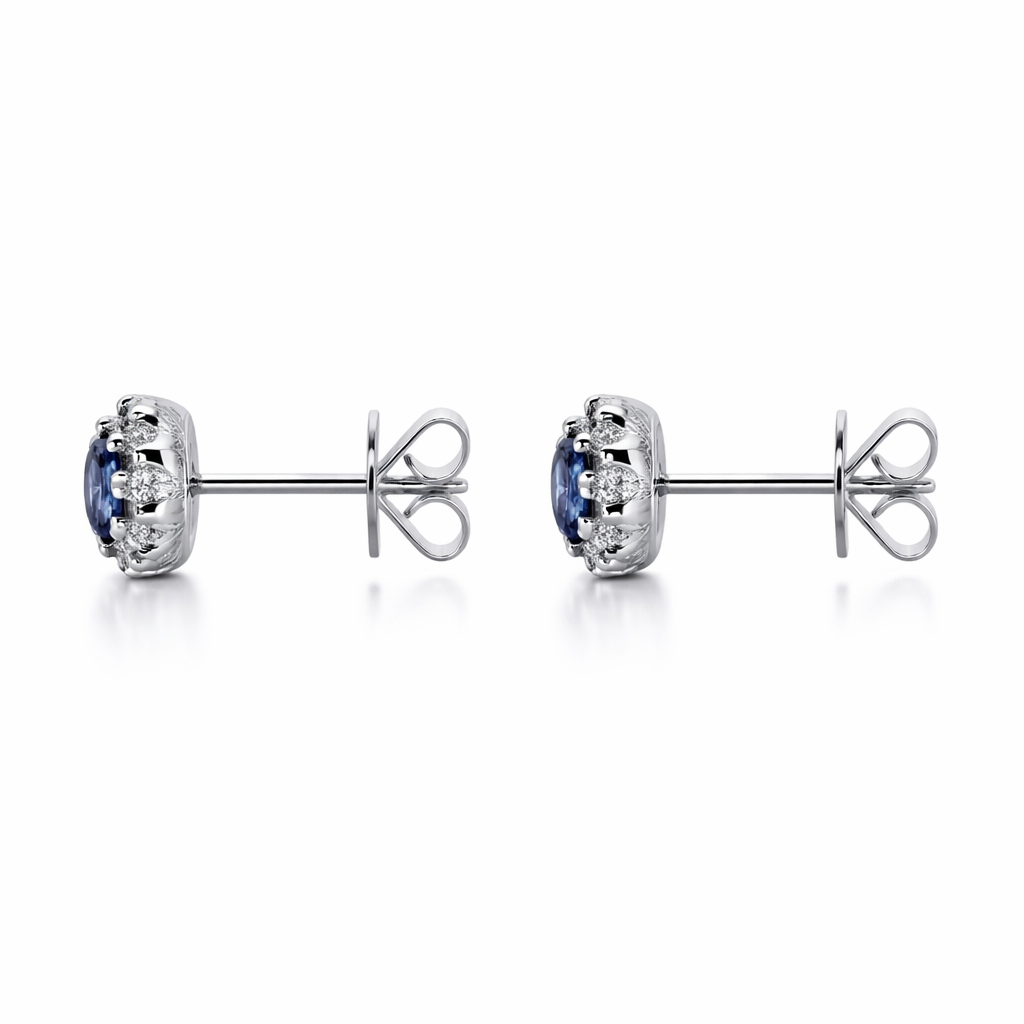 18ct White Gold 0.23ct Sapphire Diamond Halo Earrings DMN-152 Image 2
