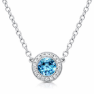 18ct White Gold 0.25ct Aquamarine Diamond Halo Necklace DMN-2035 Image 1