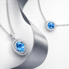18ct White Gold 0.25ct Aquamarine Diamond Halo Necklace DMN-2035 Image 2