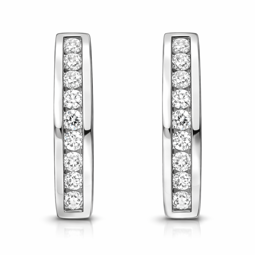 18ct White Gold 0.30ct Diamond Half Eternity Hoop Earrings DMN-055 Image 1