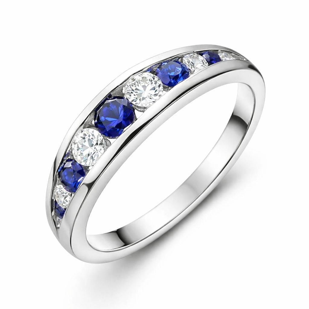 18ct White Gold 0.33ct Sapphire Diamond Graduating Ring DMN-1998 Image 1