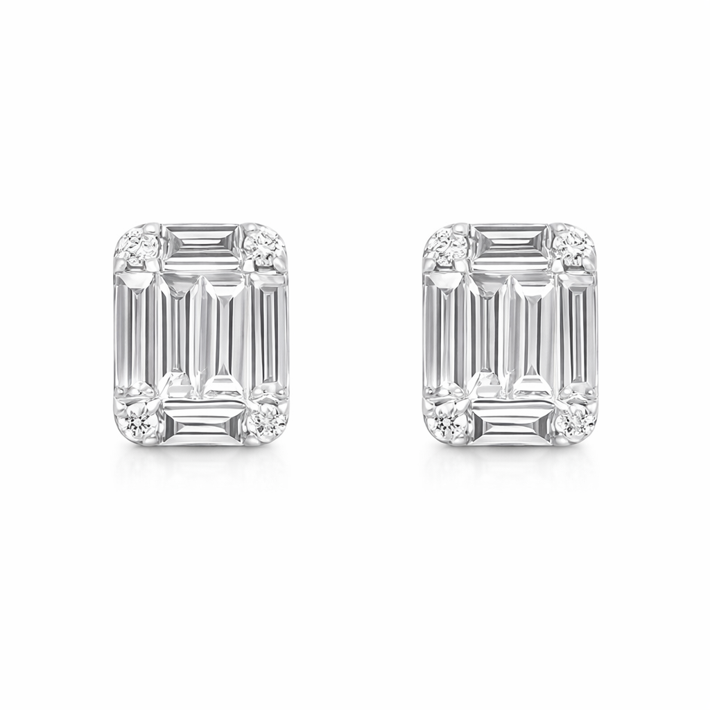 18ct White Gold 0.34ct Diamond Baguette Cut Cluster Stud Earrings 16311 Image 1