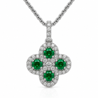 18ct White Gold 0.34ct Round Emerald & 0.26ct Diamond Clover Cluster Pendant & Chain DMN-5001 Image 1