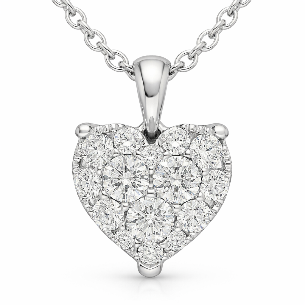 18ct White Gold 0.36ct Diamond Cluster Heart Pendant DMN-2784 Image 1